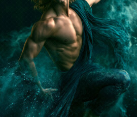 AI-generated abstract art of handsome men controlling swirling vortexes of colorful fluid and water in motion. Dynamic, surreal, vivid digital male art by Jeff Dupler.