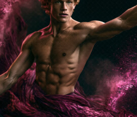 AI-generated abstract art of handsome men controlling swirling vortexes of colorful fluid and water in motion. Dynamic, surreal, vivid digital male art by Jeff Dupler.