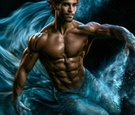 AI-generated abstract art of handsome men controlling swirling vortexes of colorful fluid and water in motion. Dynamic, surreal, vivid digital male art by Jeff Dupler.