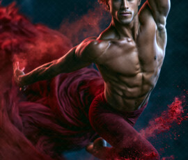 AI-generated abstract art of handsome men controlling swirling vortexes of colorful fluid and water in motion. Dynamic, surreal, vivid digital male art by Jeff Dupler.