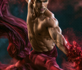 AI-generated abstract art of handsome men controlling swirling vortexes of colorful fluid and water in motion. Dynamic, surreal, vivid digital male art by Jeff Dupler.