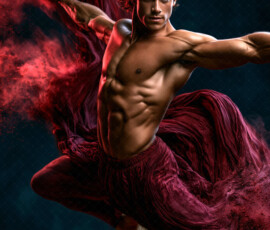 AI-generated abstract art of handsome men controlling swirling vortexes of colorful fluid and water in motion. Dynamic, surreal, vivid digital male art by Jeff Dupler.
