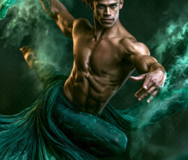AI-generated abstract art of handsome men controlling swirling vortexes of colorful fluid and water in motion. Dynamic, surreal, vivid digital male art by Jeff Dupler.