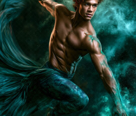 AI-generated abstract art of handsome men controlling swirling vortexes of colorful fluid and water in motion. Dynamic, surreal, vivid digital male art by Jeff Dupler.