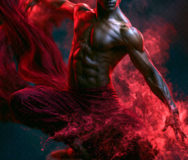 AI-generated abstract art of handsome men controlling swirling vortexes of colorful fluid and water in motion. Dynamic, surreal, vivid digital male art by Jeff Dupler.