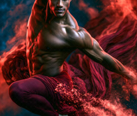 AI-generated abstract art of handsome men controlling swirling vortexes of colorful fluid and water in motion. Dynamic, surreal, vivid digital male art by Jeff Dupler.