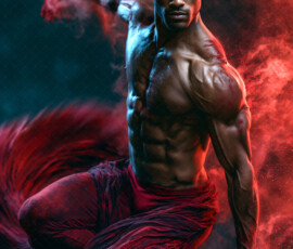 AI-generated abstract art of handsome men controlling swirling vortexes of colorful fluid and water in motion. Dynamic, surreal, vivid digital male art by Jeff Dupler.