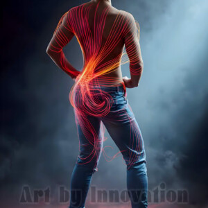 AI-generated abstract art of handsome shirtless men dancing with colorful dynamic light rays wrapping around their bodies. Cosmic, surreal, vivid digital art by Jeff Dupler.