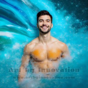 Beauty meets color in this stunning AI-generated abstract art collection. Handsome, shirtless men are enveloped from behind by vibrant, swirling translucent mists of color — inspired by the full spectrum of the rainbow, and the joyful palette of Pride. Each image combines photorealistic skin texture with surreal abstract color dynamics, creating a visual experience that is both deeply human and otherworldly. Created using AI, edited in Photoshop, by © Jeff Dupler | Art by Innovation | https://www.artbyinnovation.com