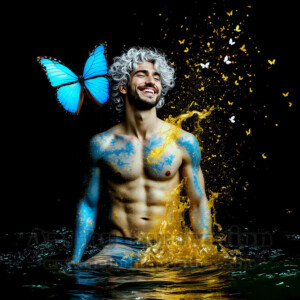 Beauty meets color in this stunning AI-generated abstract art collection. Handsome, shirtless men are enveloped from behind by vibrant, swirling translucent mists of color — inspired by the full spectrum of the rainbow, and the joyful palette of Pride. Each image combines photorealistic skin texture with surreal abstract color dynamics, creating a visual experience that is both deeply human and otherworldly. Created using AI, edited in Photoshop, by © Jeff Dupler | Art by Innovation | https://www.artbyinnovation.com