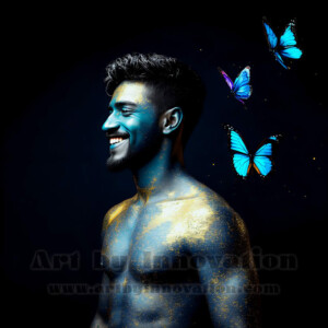 Beauty meets color in this stunning AI-generated abstract art collection. Handsome, shirtless men are enveloped from behind by vibrant, swirling translucent mists of color — inspired by the full spectrum of the rainbow, and the joyful palette of Pride. Each image combines photorealistic skin texture with surreal abstract color dynamics, creating a visual experience that is both deeply human and otherworldly. Created using AI, edited in Photoshop, by © Jeff Dupler | Art by Innovation | https://www.artbyinnovation.com