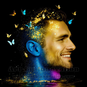 Beauty meets color in this stunning AI-generated abstract art collection. Handsome, shirtless men are enveloped from behind by vibrant, swirling translucent mists of color — inspired by the full spectrum of the rainbow, and the joyful palette of Pride. Each image combines photorealistic skin texture with surreal abstract color dynamics, creating a visual experience that is both deeply human and otherworldly. Created using AI, edited in Photoshop, by © Jeff Dupler | Art by Innovation | https://www.artbyinnovation.com