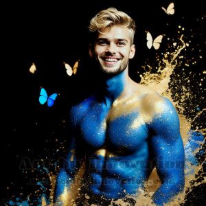 Beauty meets color in this stunning AI-generated abstract art collection. Handsome, shirtless men are enveloped from behind by vibrant, swirling translucent mists of color — inspired by the full spectrum of the rainbow, and the joyful palette of Pride. Each image combines photorealistic skin texture with surreal abstract color dynamics, creating a visual experience that is both deeply human and otherworldly. Created using AI, edited in Photoshop, by © Jeff Dupler | Art by Innovation | https://www.artbyinnovation.com