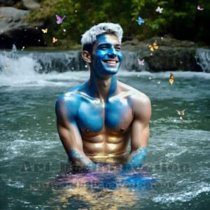 Beauty meets color in this stunning AI-generated abstract art collection. Handsome, shirtless men are enveloped from behind by vibrant, swirling translucent mists of color — inspired by the full spectrum of the rainbow, and the joyful palette of Pride. Each image combines photorealistic skin texture with surreal abstract color dynamics, creating a visual experience that is both deeply human and otherworldly. Created using AI, edited in Photoshop, by © Jeff Dupler | Art by Innovation | https://www.artbyinnovation.com