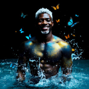Beauty meets color in this stunning AI-generated abstract art collection. Handsome, shirtless men are enveloped from behind by vibrant, swirling translucent mists of color — inspired by the full spectrum of the rainbow, and the joyful palette of Pride. Each image combines photorealistic skin texture with surreal abstract color dynamics, creating a visual experience that is both deeply human and otherworldly. Created using AI, edited in Photoshop, by © Jeff Dupler | Art by Innovation | https://www.artbyinnovation.com