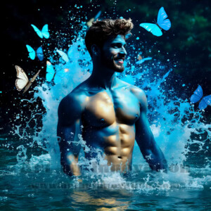 Beauty meets color in this stunning AI-generated abstract art collection. Handsome, shirtless men are enveloped from behind by vibrant, swirling translucent mists of color — inspired by the full spectrum of the rainbow, and the joyful palette of Pride. Each image combines photorealistic skin texture with surreal abstract color dynamics, creating a visual experience that is both deeply human and otherworldly. Created using AI, edited in Photoshop, by © Jeff Dupler | Art by Innovation | https://www.artbyinnovation.com