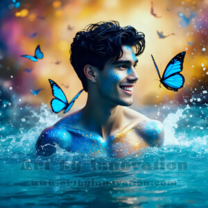 Beauty meets color in this stunning AI-generated abstract art collection. Handsome, shirtless men are enveloped from behind by vibrant, swirling translucent mists of color — inspired by the full spectrum of the rainbow, and the joyful palette of Pride. Each image combines photorealistic skin texture with surreal abstract color dynamics, creating a visual experience that is both deeply human and otherworldly. Created using AI, edited in Photoshop, by © Jeff Dupler | Art by Innovation | https://www.artbyinnovation.com