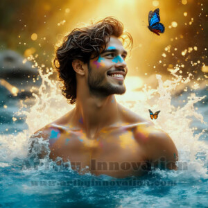 Beauty meets color in this stunning AI-generated abstract art collection. Handsome, shirtless men are enveloped from behind by vibrant, swirling translucent mists of color — inspired by the full spectrum of the rainbow, and the joyful palette of Pride. Each image combines photorealistic skin texture with surreal abstract color dynamics, creating a visual experience that is both deeply human and otherworldly. Created using AI, edited in Photoshop, by © Jeff Dupler | Art by Innovation | https://www.artbyinnovation.com