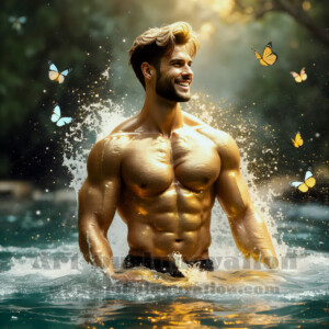 Beauty meets color in this stunning AI-generated abstract art collection. Handsome, shirtless men are enveloped from behind by vibrant, swirling translucent mists of color — inspired by the full spectrum of the rainbow, and the joyful palette of Pride. Each image combines photorealistic skin texture with surreal abstract color dynamics, creating a visual experience that is both deeply human and otherworldly. Created using AI, edited in Photoshop, by © Jeff Dupler | Art by Innovation | https://www.artbyinnovation.com