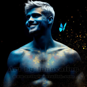 Beauty meets color in this stunning AI-generated abstract art collection. Handsome, shirtless men are enveloped from behind by vibrant, swirling translucent mists of color — inspired by the full spectrum of the rainbow, and the joyful palette of Pride. Each image combines photorealistic skin texture with surreal abstract color dynamics, creating a visual experience that is both deeply human and otherworldly. Created using AI, edited in Photoshop, by © Jeff Dupler | Art by Innovation | https://www.artbyinnovation.com