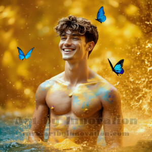 Beauty meets color in this stunning AI-generated abstract art collection. Handsome, shirtless men are enveloped from behind by vibrant, swirling translucent mists of color — inspired by the full spectrum of the rainbow, and the joyful palette of Pride. Each image combines photorealistic skin texture with surreal abstract color dynamics, creating a visual experience that is both deeply human and otherworldly. Created using AI, edited in Photoshop, by © Jeff Dupler | Art by Innovation | https://www.artbyinnovation.com