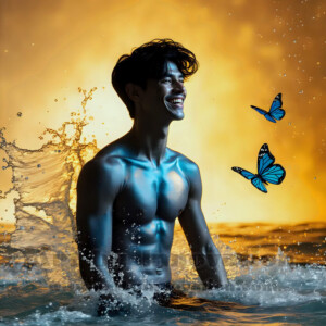 Beauty meets color in this stunning AI-generated abstract art collection. Handsome, shirtless men are enveloped from behind by vibrant, swirling translucent mists of color — inspired by the full spectrum of the rainbow, and the joyful palette of Pride. Each image combines photorealistic skin texture with surreal abstract color dynamics, creating a visual experience that is both deeply human and otherworldly. Created using AI, edited in Photoshop, by © Jeff Dupler | Art by Innovation | https://www.artbyinnovation.com