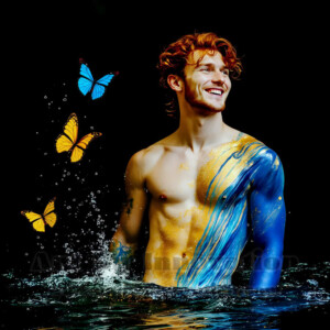 Beauty meets color in this stunning AI-generated abstract art collection. Handsome, shirtless men are enveloped from behind by vibrant, swirling translucent mists of color — inspired by the full spectrum of the rainbow, and the joyful palette of Pride. Each image combines photorealistic skin texture with surreal abstract color dynamics, creating a visual experience that is both deeply human and otherworldly. Created using AI, edited in Photoshop, by © Jeff Dupler | Art by Innovation | https://www.artbyinnovation.com