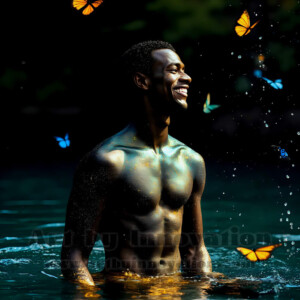 Beauty meets color in this stunning AI-generated abstract art collection. Handsome, shirtless men are enveloped from behind by vibrant, swirling translucent mists of color — inspired by the full spectrum of the rainbow, and the joyful palette of Pride. Each image combines photorealistic skin texture with surreal abstract color dynamics, creating a visual experience that is both deeply human and otherworldly. Created using AI, edited in Photoshop, by © Jeff Dupler | Art by Innovation | https://www.artbyinnovation.com