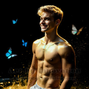 Beauty meets color in this stunning AI-generated abstract art collection. Handsome, shirtless men are enveloped from behind by vibrant, swirling translucent mists of color — inspired by the full spectrum of the rainbow, and the joyful palette of Pride. Each image combines photorealistic skin texture with surreal abstract color dynamics, creating a visual experience that is both deeply human and otherworldly. Created using AI, edited in Photoshop, by © Jeff Dupler | Art by Innovation | https://www.artbyinnovation.com