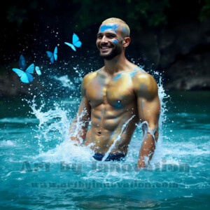 Beauty meets color in this stunning AI-generated abstract art collection. Handsome, shirtless men are enveloped from behind by vibrant, swirling translucent mists of color — inspired by the full spectrum of the rainbow, and the joyful palette of Pride. Each image combines photorealistic skin texture with surreal abstract color dynamics, creating a visual experience that is both deeply human and otherworldly. Created using AI, edited in Photoshop, by © Jeff Dupler | Art by Innovation | https://www.artbyinnovation.com