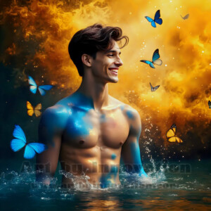 Beauty meets color in this stunning AI-generated abstract art collection. Handsome, shirtless men are enveloped from behind by vibrant, swirling translucent mists of color — inspired by the full spectrum of the rainbow, and the joyful palette of Pride. Each image combines photorealistic skin texture with surreal abstract color dynamics, creating a visual experience that is both deeply human and otherworldly. Created using AI, edited in Photoshop, by © Jeff Dupler | Art by Innovation | https://www.artbyinnovation.com