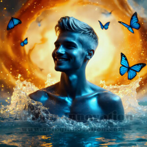 Beauty meets color in this stunning AI-generated abstract art collection. Handsome, shirtless men are enveloped from behind by vibrant, swirling translucent mists of color — inspired by the full spectrum of the rainbow, and the joyful palette of Pride. Each image combines photorealistic skin texture with surreal abstract color dynamics, creating a visual experience that is both deeply human and otherworldly. Created using AI, edited in Photoshop, by © Jeff Dupler | Art by Innovation | https://www.artbyinnovation.com