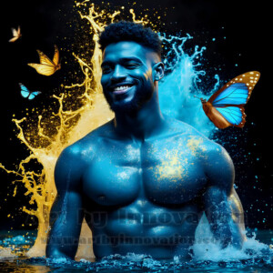 Beauty meets color in this stunning AI-generated abstract art collection. Handsome, shirtless men are enveloped from behind by vibrant, swirling translucent mists of color — inspired by the full spectrum of the rainbow, and the joyful palette of Pride. Each image combines photorealistic skin texture with surreal abstract color dynamics, creating a visual experience that is both deeply human and otherworldly. Created using AI, edited in Photoshop, by © Jeff Dupler | Art by Innovation | https://www.artbyinnovation.com