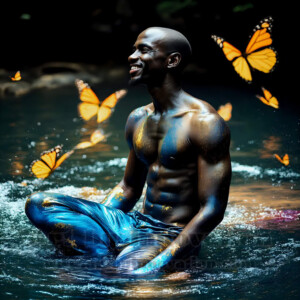 Beauty meets color in this stunning AI-generated abstract art collection. Handsome, shirtless men are enveloped from behind by vibrant, swirling translucent mists of color — inspired by the full spectrum of the rainbow, and the joyful palette of Pride. Each image combines photorealistic skin texture with surreal abstract color dynamics, creating a visual experience that is both deeply human and otherworldly. Created using AI, edited in Photoshop, by © Jeff Dupler | Art by Innovation | https://www.artbyinnovation.com