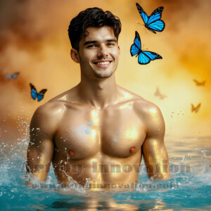 Beauty meets color in this stunning AI-generated abstract art collection. Handsome, shirtless men are enveloped from behind by vibrant, swirling translucent mists of color — inspired by the full spectrum of the rainbow, and the joyful palette of Pride. Each image combines photorealistic skin texture with surreal abstract color dynamics, creating a visual experience that is both deeply human and otherworldly. Created using AI, edited in Photoshop, by © Jeff Dupler | Art by Innovation | https://www.artbyinnovation.com