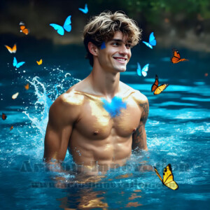 Beauty meets color in this stunning AI-generated abstract art collection. Handsome, shirtless men are enveloped from behind by vibrant, swirling translucent mists of color — inspired by the full spectrum of the rainbow, and the joyful palette of Pride. Each image combines photorealistic skin texture with surreal abstract color dynamics, creating a visual experience that is both deeply human and otherworldly. Created using AI, edited in Photoshop, by © Jeff Dupler | Art by Innovation | https://www.artbyinnovation.com