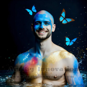 Beauty meets color in this stunning AI-generated abstract art collection. Handsome, shirtless men are enveloped from behind by vibrant, swirling translucent mists of color — inspired by the full spectrum of the rainbow, and the joyful palette of Pride. Each image combines photorealistic skin texture with surreal abstract color dynamics, creating a visual experience that is both deeply human and otherworldly. Created using AI, edited in Photoshop, by © Jeff Dupler | Art by Innovation | https://www.artbyinnovation.com