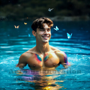 Beauty meets color in this stunning AI-generated abstract art collection. Handsome, shirtless men are enveloped from behind by vibrant, swirling translucent mists of color — inspired by the full spectrum of the rainbow, and the joyful palette of Pride. Each image combines photorealistic skin texture with surreal abstract color dynamics, creating a visual experience that is both deeply human and otherworldly. Created using AI, edited in Photoshop, by © Jeff Dupler | Art by Innovation | https://www.artbyinnovation.com