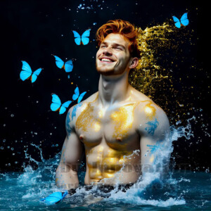 Beauty meets color in this stunning AI-generated abstract art collection. Handsome, shirtless men are enveloped from behind by vibrant, swirling translucent mists of color — inspired by the full spectrum of the rainbow, and the joyful palette of Pride. Each image combines photorealistic skin texture with surreal abstract color dynamics, creating a visual experience that is both deeply human and otherworldly. Created using AI, edited in Photoshop, by © Jeff Dupler | Art by Innovation | https://www.artbyinnovation.com
