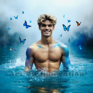 Beauty meets color in this stunning AI-generated abstract art collection. Handsome, shirtless men are enveloped from behind by vibrant, swirling translucent mists of color — inspired by the full spectrum of the rainbow, and the joyful palette of Pride. Each image combines photorealistic skin texture with surreal abstract color dynamics, creating a visual experience that is both deeply human and otherworldly. Created using AI, edited in Photoshop, by © Jeff Dupler | Art by Innovation | https://www.artbyinnovation.com