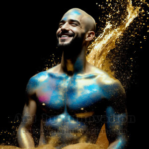 Beauty meets color in this stunning AI-generated abstract art collection. Handsome, shirtless men are enveloped from behind by vibrant, swirling translucent mists of color — inspired by the full spectrum of the rainbow, and the joyful palette of Pride. Each image combines photorealistic skin texture with surreal abstract color dynamics, creating a visual experience that is both deeply human and otherworldly. Created using AI, edited in Photoshop, by © Jeff Dupler | Art by Innovation | https://www.artbyinnovation.com