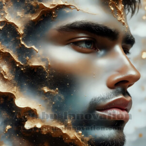 Beauty meets color in this stunning AI-generated abstract art collection. Handsome, shirtless men are enveloped from behind by vibrant, swirling translucent mists of color — inspired by the full spectrum of the rainbow, and the joyful palette of Pride. Each image combines photorealistic skin texture with surreal abstract color dynamics, creating a visual experience that is both deeply human and otherworldly. Created using AI, edited in Photoshop, by © Jeff Dupler | Art by Innovation | https://www.artbyinnovation.com