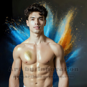 Beauty meets color in this stunning AI-generated abstract art collection. Handsome, shirtless men are enveloped from behind by vibrant, swirling translucent mists of color — inspired by the full spectrum of the rainbow, and the joyful palette of Pride. Each image combines photorealistic skin texture with surreal abstract color dynamics, creating a visual experience that is both deeply human and otherworldly. Created using AI, edited in Photoshop, by © Jeff Dupler | Art by Innovation | https://www.artbyinnovation.com