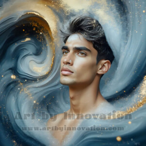Beauty meets color in this stunning AI-generated abstract art collection. Handsome, shirtless men are enveloped from behind by vibrant, swirling translucent mists of color — inspired by the full spectrum of the rainbow, and the joyful palette of Pride. Each image combines photorealistic skin texture with surreal abstract color dynamics, creating a visual experience that is both deeply human and otherworldly. Created using AI, edited in Photoshop, by © Jeff Dupler | Art by Innovation | https://www.artbyinnovation.com