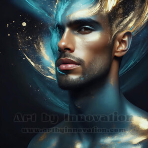 Beauty meets color in this stunning AI-generated abstract art collection. Handsome, shirtless men are enveloped from behind by vibrant, swirling translucent mists of color — inspired by the full spectrum of the rainbow, and the joyful palette of Pride. Each image combines photorealistic skin texture with surreal abstract color dynamics, creating a visual experience that is both deeply human and otherworldly. Created using AI, edited in Photoshop, by © Jeff Dupler | Art by Innovation | https://www.artbyinnovation.com