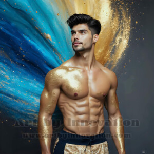 Beauty meets color in this stunning AI-generated abstract art collection. Handsome, shirtless men are enveloped from behind by vibrant, swirling translucent mists of color — inspired by the full spectrum of the rainbow, and the joyful palette of Pride. Each image combines photorealistic skin texture with surreal abstract color dynamics, creating a visual experience that is both deeply human and otherworldly. Created using AI, edited in Photoshop, by © Jeff Dupler | Art by Innovation | https://www.artbyinnovation.com