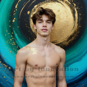 Beauty meets color in this stunning AI-generated abstract art collection. Handsome, shirtless men are enveloped from behind by vibrant, swirling translucent mists of color — inspired by the full spectrum of the rainbow, and the joyful palette of Pride. Each image combines photorealistic skin texture with surreal abstract color dynamics, creating a visual experience that is both deeply human and otherworldly. Created using AI, edited in Photoshop, by © Jeff Dupler | Art by Innovation | https://www.artbyinnovation.com