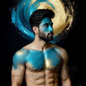 Beauty meets color in this stunning AI-generated abstract art collection. Handsome, shirtless men are enveloped from behind by vibrant, swirling translucent mists of color — inspired by the full spectrum of the rainbow, and the joyful palette of Pride. Each image combines photorealistic skin texture with surreal abstract color dynamics, creating a visual experience that is both deeply human and otherworldly. Created using AI, edited in Photoshop, by © Jeff Dupler | Art by Innovation | https://www.artbyinnovation.com