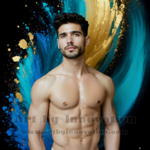 Beauty meets color in this stunning AI-generated abstract art collection. Handsome, shirtless men are enveloped from behind by vibrant, swirling translucent mists of color — inspired by the full spectrum of the rainbow, and the joyful palette of Pride. Each image combines photorealistic skin texture with surreal abstract color dynamics, creating a visual experience that is both deeply human and otherworldly. Created using AI, edited in Photoshop, by © Jeff Dupler | Art by Innovation | https://www.artbyinnovation.com