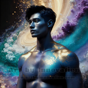 Beauty meets color in this stunning AI-generated abstract art collection. Handsome, shirtless men are enveloped from behind by vibrant, swirling translucent mists of color — inspired by the full spectrum of the rainbow, and the joyful palette of Pride. Each image combines photorealistic skin texture with surreal abstract color dynamics, creating a visual experience that is both deeply human and otherworldly. Created using AI, edited in Photoshop, by © Jeff Dupler | Art by Innovation | https://www.artbyinnovation.com